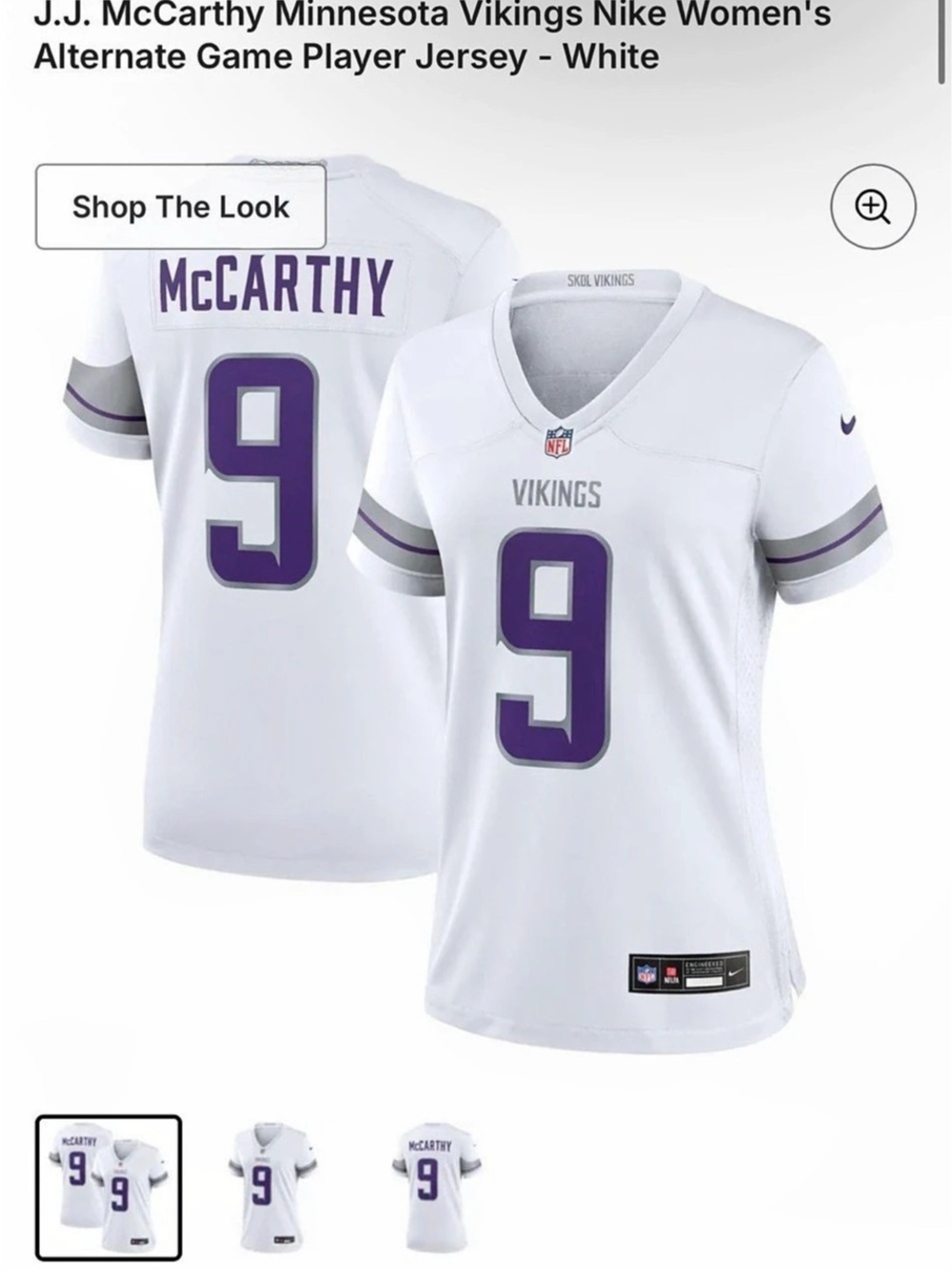 Nike J.J. McCarthy Minnesota Vikings Alternate Game Player Jersey White & Purple